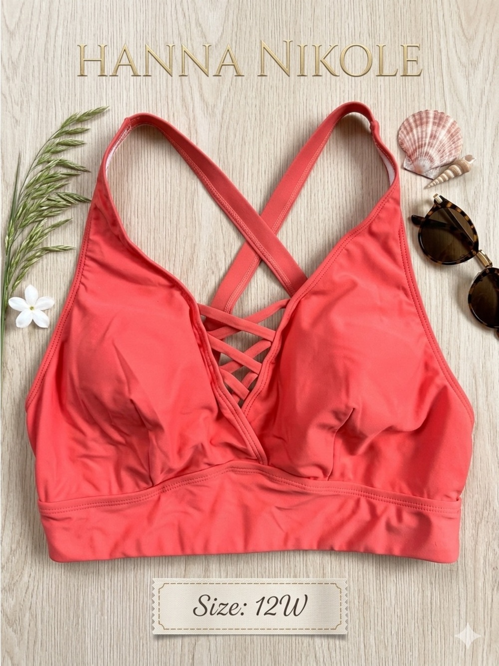 HANNA NIKOLE Women’s Coral Pink Criss Cross Strappy Bikini Top Size 12W
